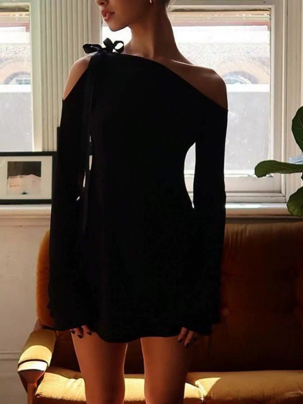 ZARA Chic Off Shoulder Bodycon Mini Dress for Women Autumn Winter Sweet Spicy
